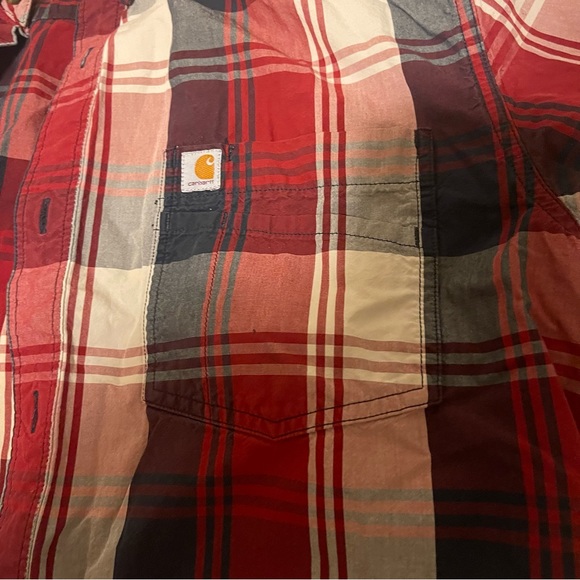 Carhartt Shirt Men Large Red Lightweight Button Down Pockets Casual Short Sleeve - Picture 4 of 8